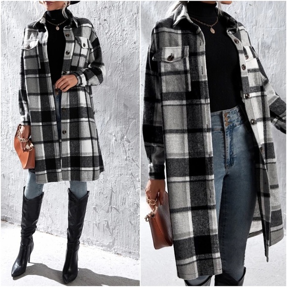 Classic Plaid Button up Pocket Shacket Jacket - Picture 1 of 2
